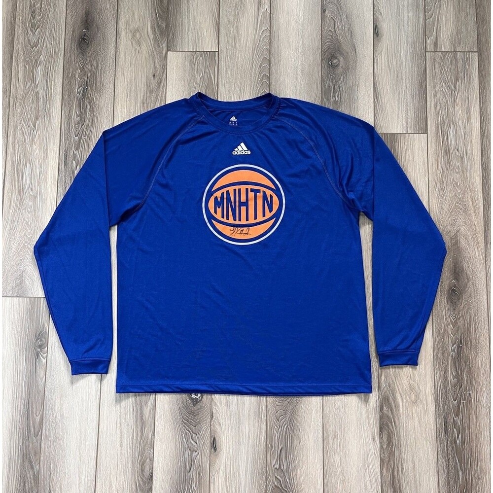 Adidas Climalite New York Knicks MNHTN Blue Long Sleeve Shirt Mens Sz L Signed
